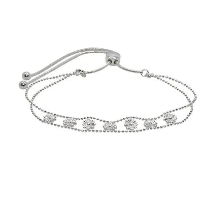 Flower Disc Slider Bracelet - Silver