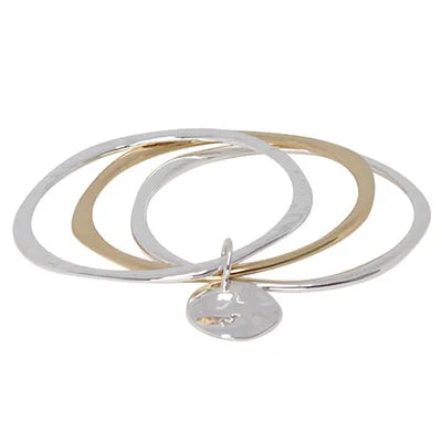Linked Bangle Set w Charm - Silver/Gold