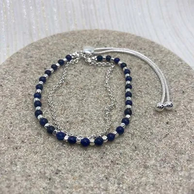 Stone & Bead Sliver Slider - Lapis