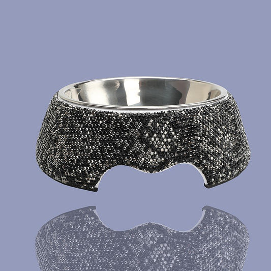 Rhinestone Pet Bowl - Black