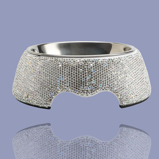 Rhinestone Pet Bowl - Silver