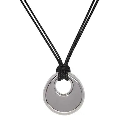 Open Teardrop Pendant Cord Necklace - Silver