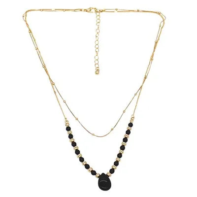 Semi-Precious Dual Layer Necklace - Gold/Jet