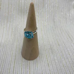 SQ Crystal Adjustable Silver Ring - Aquamarine