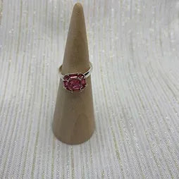 SQ Crystal Adjustable Silver Ring - Pink