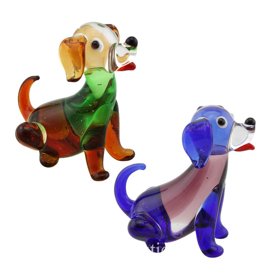 Handcraft Glass-Sitting Dogs - Green