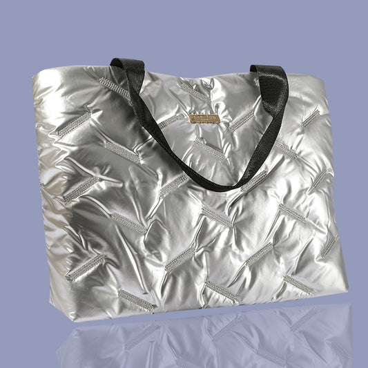 Silver Quilted Tote Bag