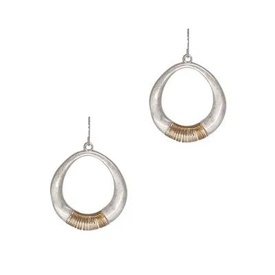 2Tone Wire Wrap Open Oval Earrings - Silver/Gold