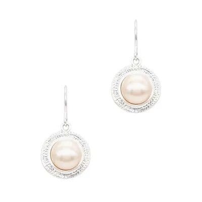 FW Pearl w Border Earrings - Silver