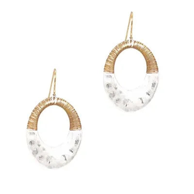 Two Tone Wire Wrap Oval Earrings - Silver/Gold