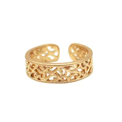 Brushed Filigree Brass Ring - Gold