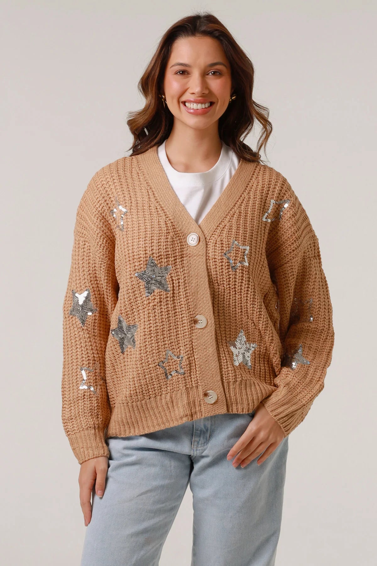 Silver Star Cardigan - Beige
