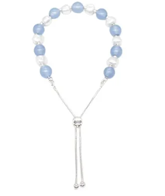 Semi-Precious Stone & Pearl Silver Slider-Light Blue