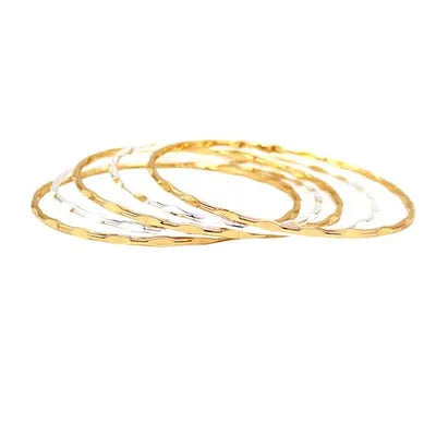 Press Metal Bangle Set (5pc) - silver/gold