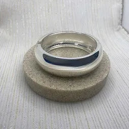 Plain Wide Hinged Bangle - Silver