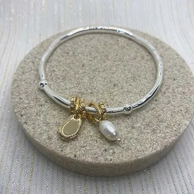 Irregular Shape Charm Bangle - S/G
