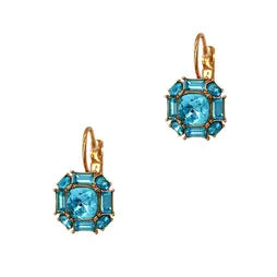Square Double Wire Earrings - Aquamarine (Gold)
