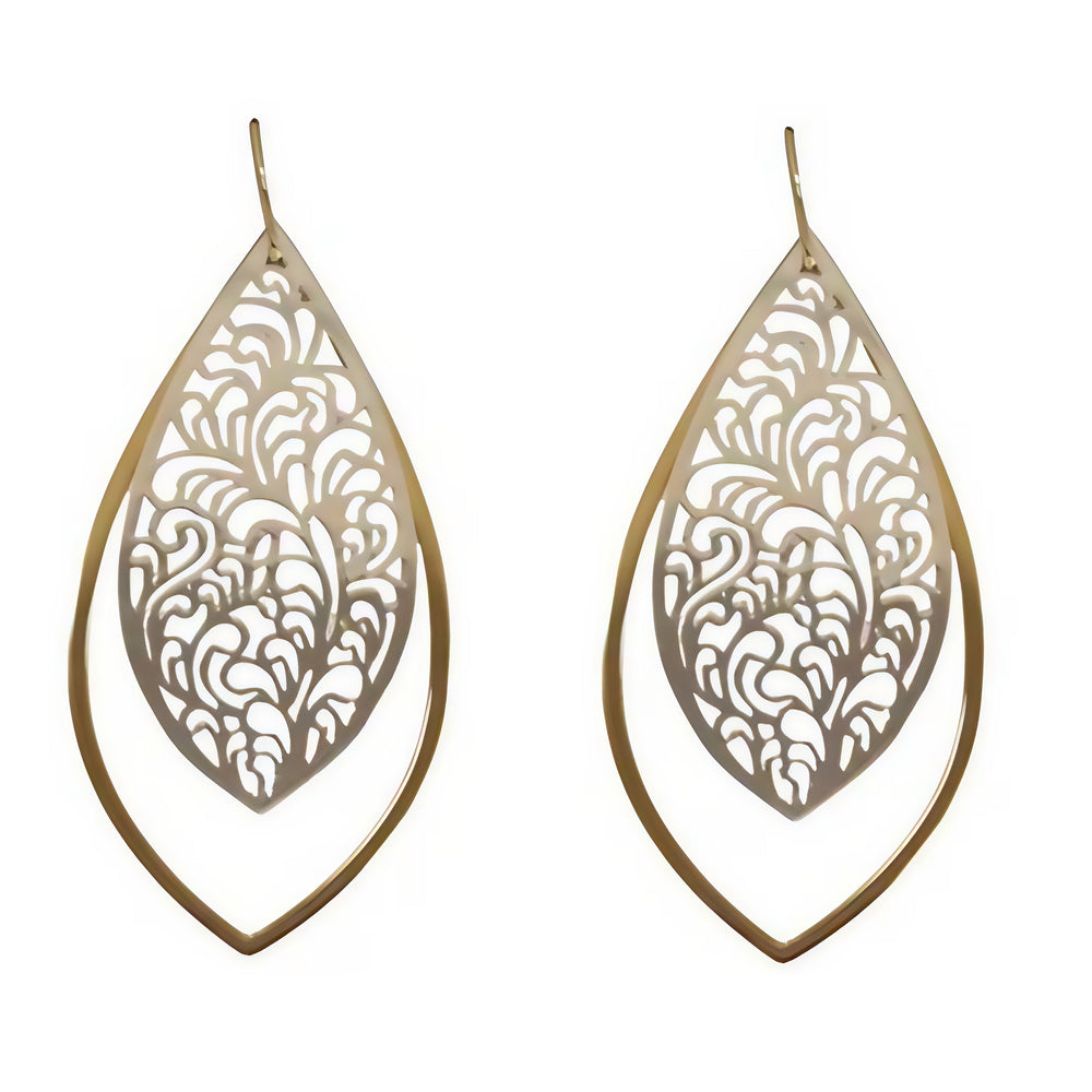 Filigree Leaf Drop Earrings - Gold/Silver