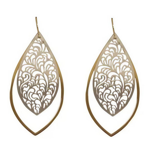 Filigree Leaf Drop Earrings - Gold/Silver