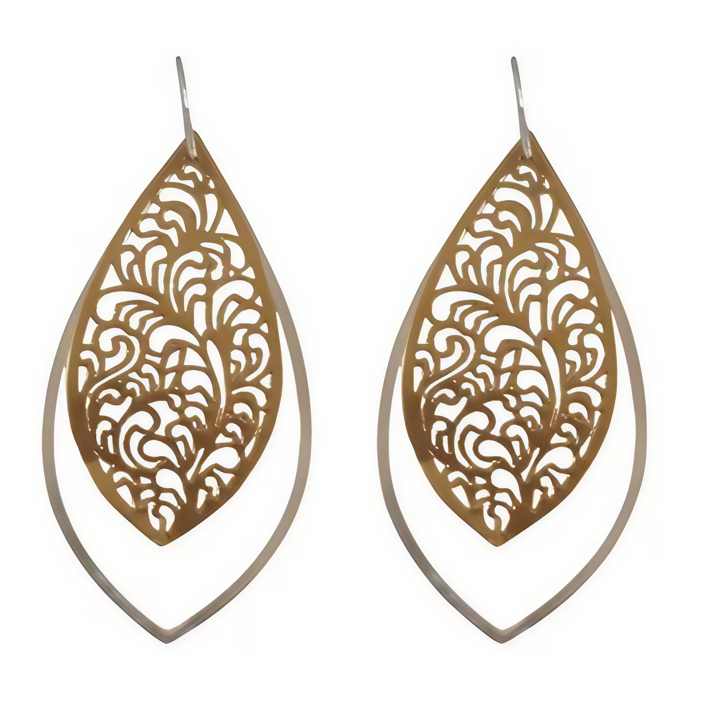 Filigree Leaf Drop Earrings - Silver/Gold