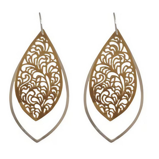 Filigree Leaf Drop Earrings - Silver/Gold