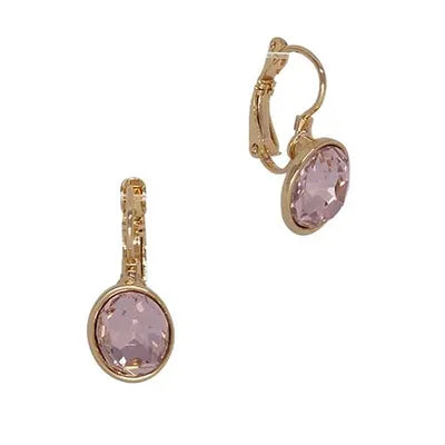Oval CZ Earrings - Pink (Gold)