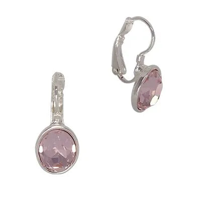 Oval CZ Earrings - Pink (Silver)