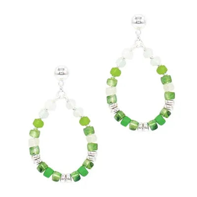 Bead Open Teardrop Drop Earrings - Green (SI)