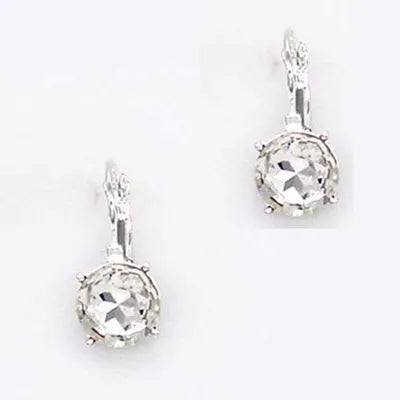 Round Crystal Lever Back Earrings - Clear (10mm)
