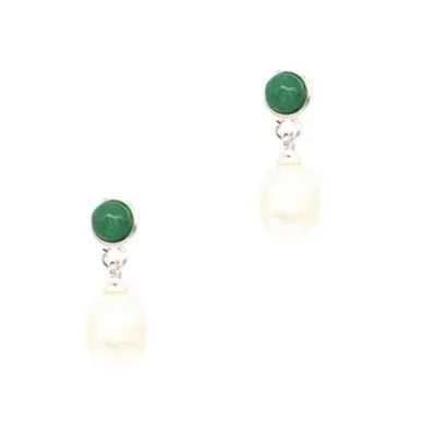 Stone-Pearl Studs - Dark Green