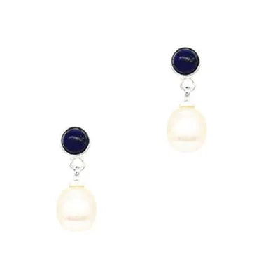 Stone-Pearl Studs - Lapis