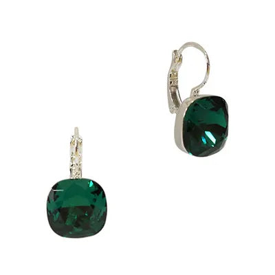 Square Faceted Studs - Emerald Green