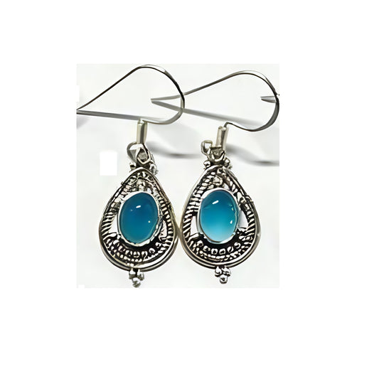 Boho 3 - Blue Chalcedony Earrings - OVL