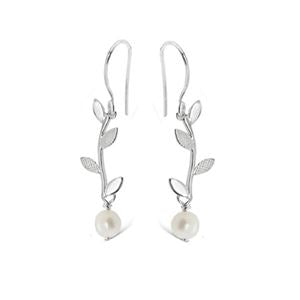 Pearl Olive Leaf Drop Earrings