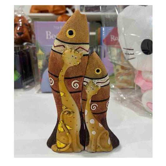 Cat Figurine Set - Cat & Fish Combo