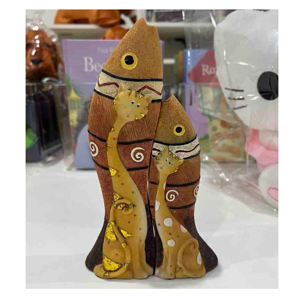 Cat Figurine Set - Cat & Fish Combo