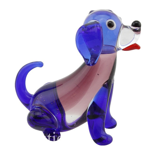 Handcraft Glass-Sitting Dogs - Blue