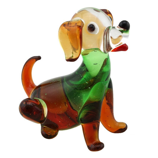 Handcraft Glass-Sitting Dogs - Green