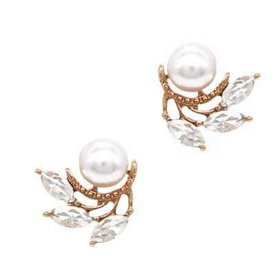 FW Pearl-CZ Leaf Studs - Clear