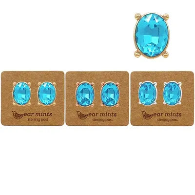 Oval Studs - Aquamarine