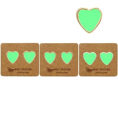 Heart Stud Earrings - Green