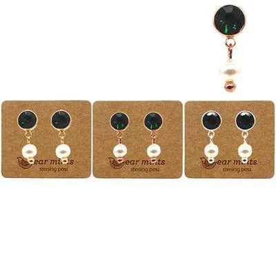 Round CZ w Pearl Studs - Emerald Green