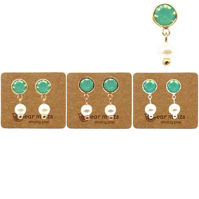 Round CZ w Pearl Studs - Pacific Opal Green