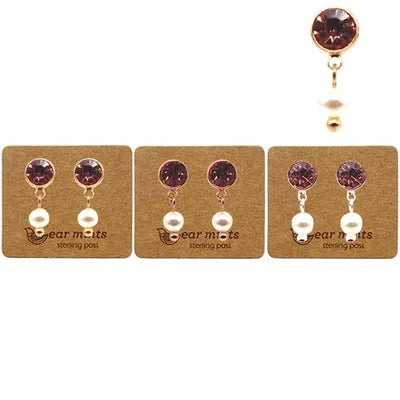 Round CZ w Pearl Studs - Pink