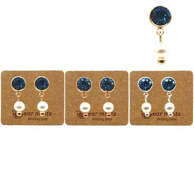 Round CZ w Pearl Studs - Sapphire Blue