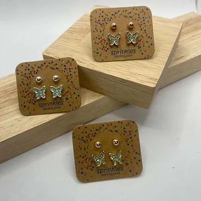 Studs - 2pc CZ Butterfly & Ball - Pacific Opal