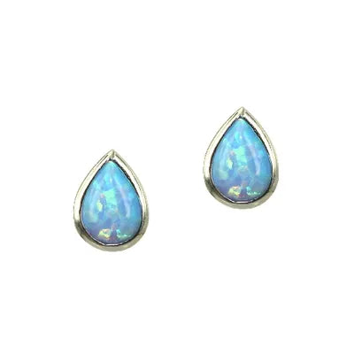 Teardrop Opal Studs - Blue (6mm)