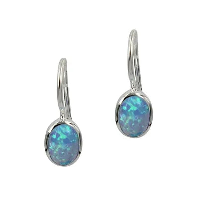 Teardrop Opal Drop Earrings - Blue (6mm)