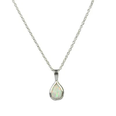 Teardrop Opal Necklace (6mm) - White