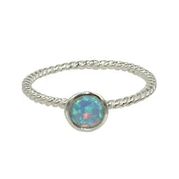 Opal Blue Twist Silver Ring